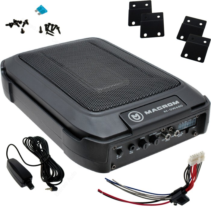 Subwoofer auto sotto sedile attivo sottile, 6x8 pollici, piatto compatto con amplificatore, Macrom M-SW680