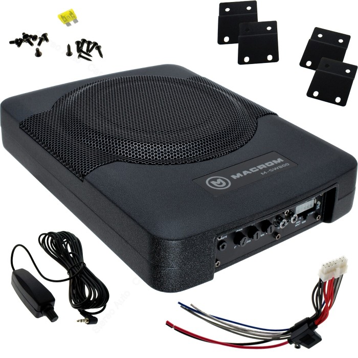 Subwoofer auto sotto sedile attivo sottile, 20 cm, piatto compatto con amplificatore, Macrom M-SW800