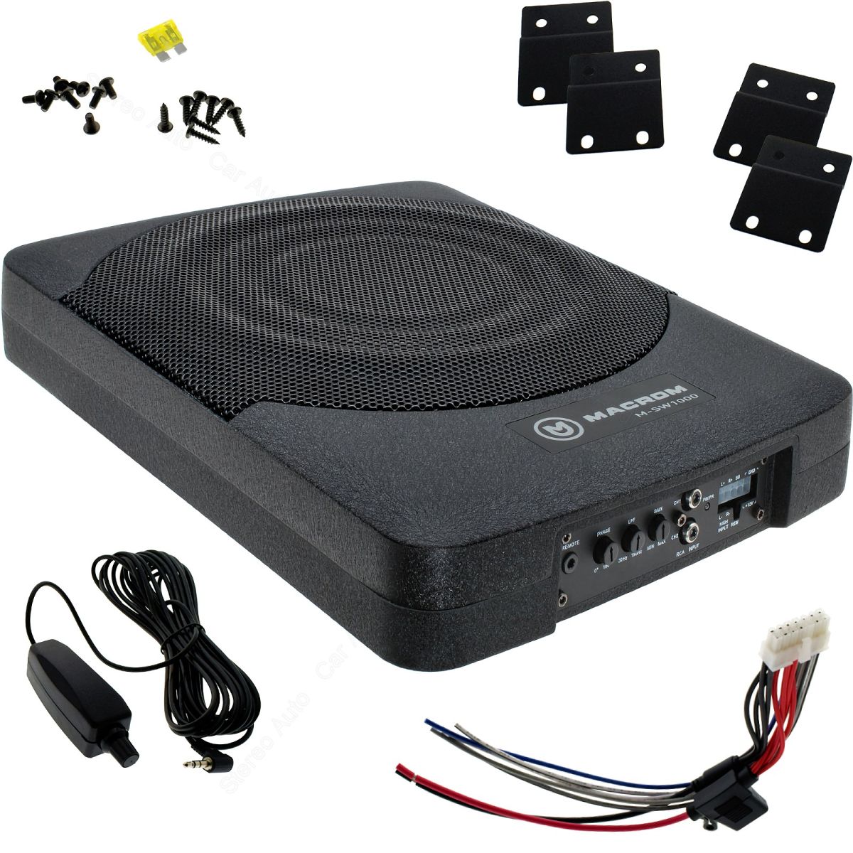 Subwoofer auto sotto sedile attivo sottile, 25 cm, piatto compatto con amplificatore, Macrom M-SW1000