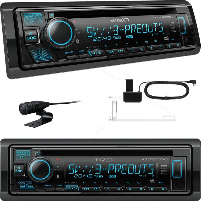Autoradio 1 din stereo per auto, Kenwood KDC-BT960DAB, cd, dab, fm, bluetooth, usb, aux-in, 3 uscite rca, colori modificabili