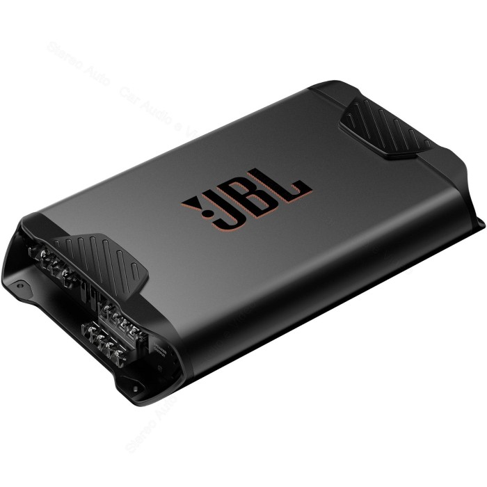 Amplificatore per auto a 4 canali stereo, modello JBL Concert A704, finale in classe ab, configurabile anche a 3 o 2 canali.