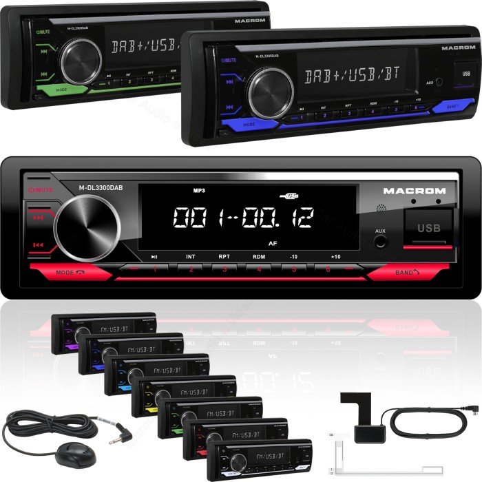 Autoradio stereo 1 din Macrom M-DL3300DAB, bluetooth dab usb sd aux-in 2 pre-out rca colori