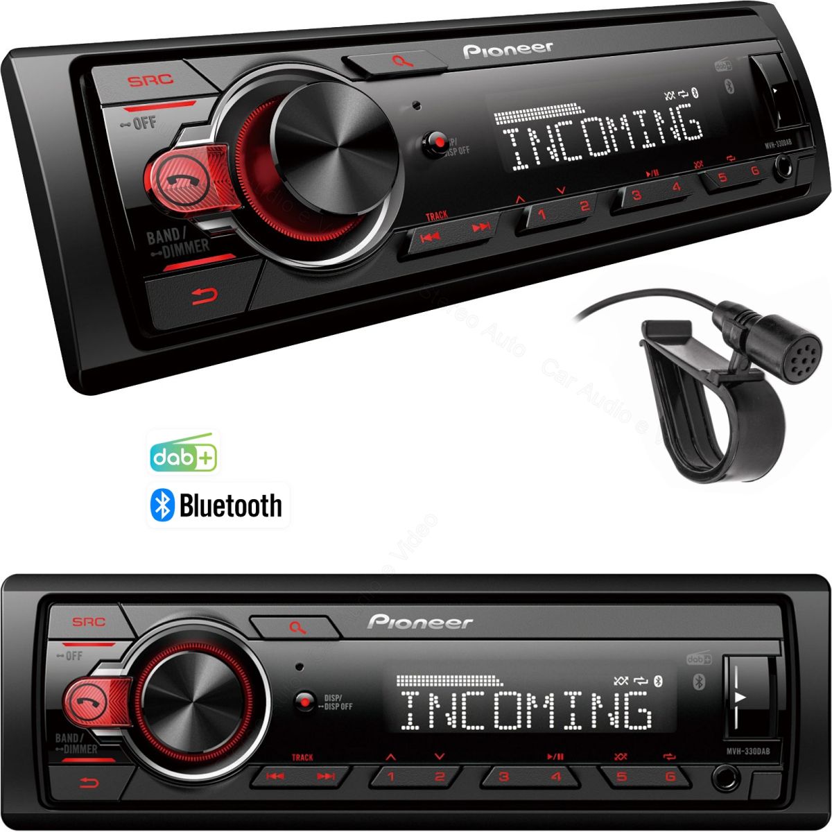 Autoradio 1 din Pioneer MVH-330DAB, bluetooth, dab am fm, usb, aux-in, 1 pre-out rca, tasti colore rosso