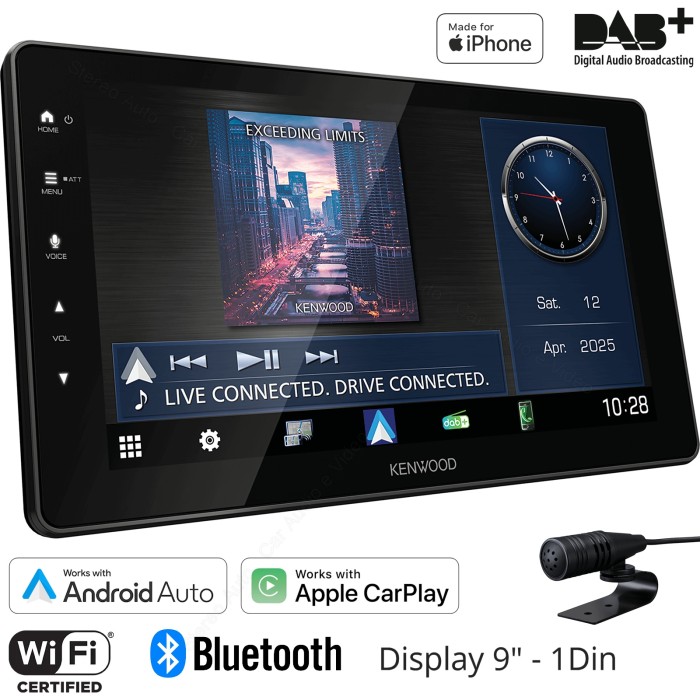 Autoradio monitor 1 din Kenwood DMX-F920DS, Wi-Fi, Bluetooth, DAB, USB, Apple CarPlay e Android Auto Wireless, GPS Integrato.
