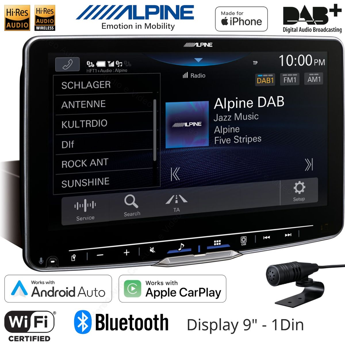 Autoradio monitor 1 din Alpine iLX-F905D, Wi-Fi, Bluetooth, DAB, USB, Apple CarPlay e Android Auto Wireless, GPS Integrato.