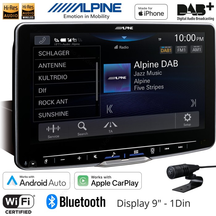 Autoradio monitor 1 din Alpine iLX-F905D, Wi-Fi, Bluetooth, DAB, USB, Apple CarPlay e Android Auto Wireless, GPS Integrato.