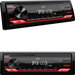Autoradio 1 din stereo per auto, JVC KD-X182DB, dab, fm, usb, ingresso aux-in, uscite rca, colore tasti rosso
