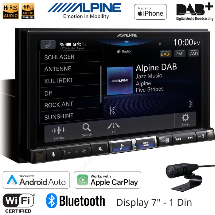 Autoradio monitor 1 din Alpine iLX-705D, Wi-Fi, Bluetooth, DAB, USB, Apple CarPlay e Android Auto Wireless, GPS Integrato