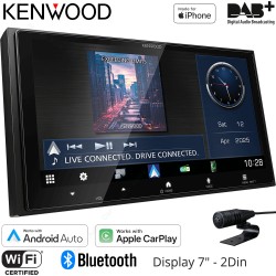 Autoradio monitor 1 din Kenwood DMX7525DABS, Wi-Fi, Bluetooth, DAB, USB, Apple CarPlay e Android Auto Wireless, GPS Integrato