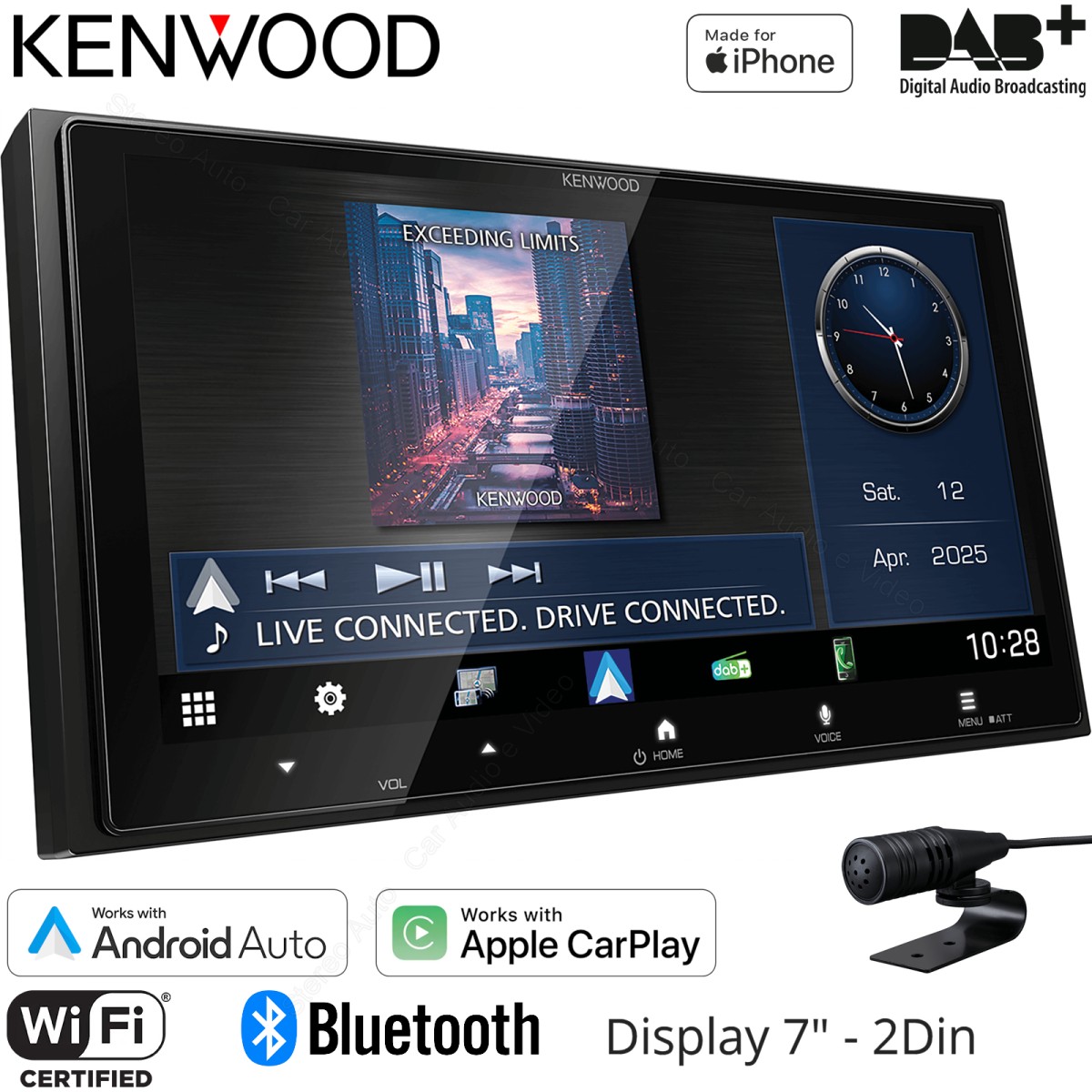 Autoradio monitor 1 din Kenwood DMX7525DABS, Wi-Fi, Bluetooth, DAB, USB, Apple CarPlay e Android Auto Wireless, GPS Integrato