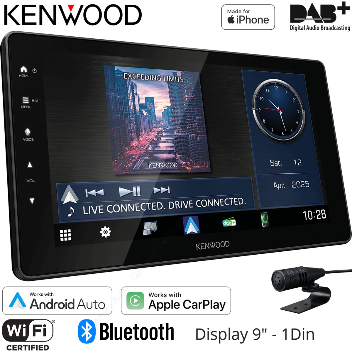 Autoradio monitor 1 din Kenwood DMX-F920DS, Wi-Fi, Bluetooth, DAB, USB, Apple CarPlay e Android Auto Wireless, GPS Integrato.