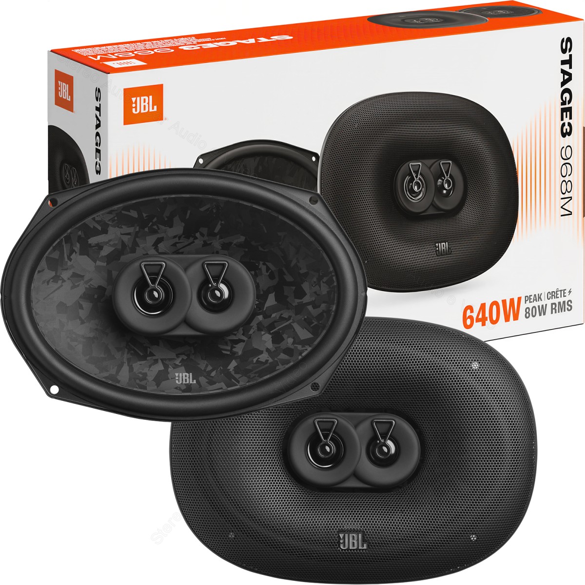 Altoparlanti ovali 3 vie per auto 15x23 cm JBL Stage3 968M con Woofer, Midrange e Tweeter.