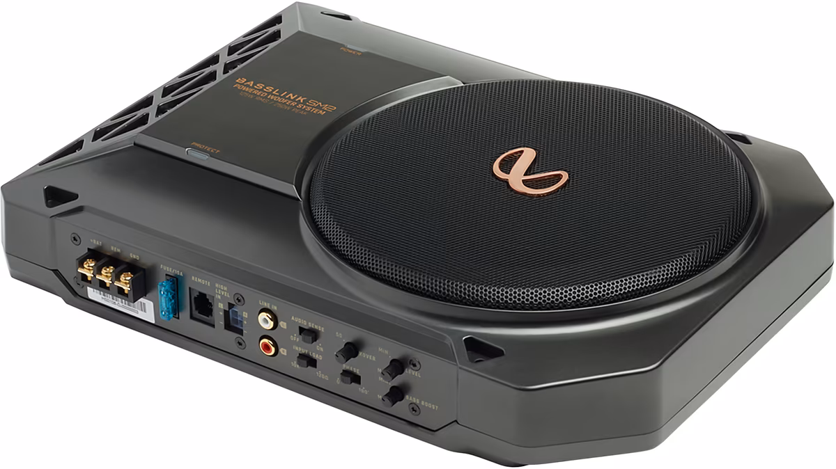 Subwoofer auto sotto sedile, attivo 20 cm, cassa chiusa sottile, piatto compatto con amplificatore, Infinity BassLink SM2