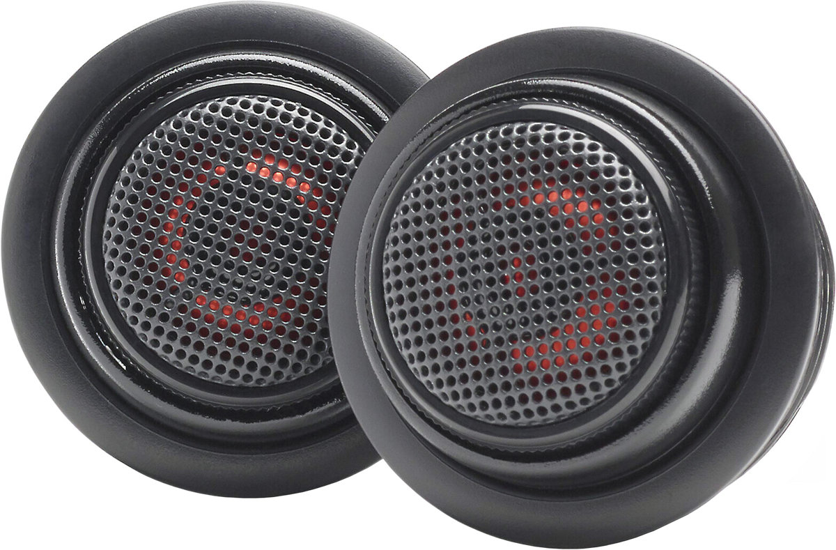 Tweeter per auto universali, piccoli e sottili, modello JBL Club 3412T, con filtri crossover e vari accessori,  per installazione in predisposizione portiera, cruscotto, montante, oppure libera a vista.