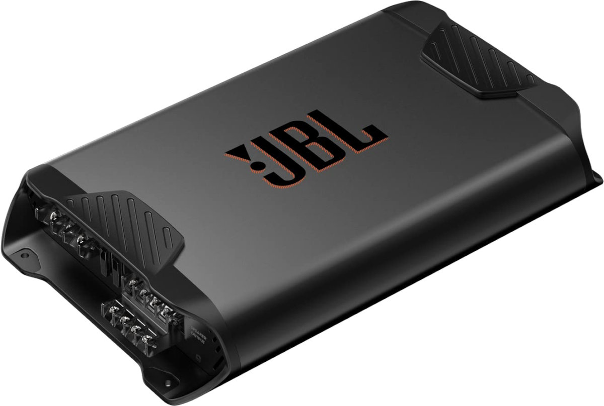 Amplificatore per auto a 4 canali stereo, modello JBL Concert A704, finale in classe ab,  configurabile anche a 3 o 2 canali, con filtri passa basso e alto, per pilotare altoparlanti e subwoofer contemporaneamente.