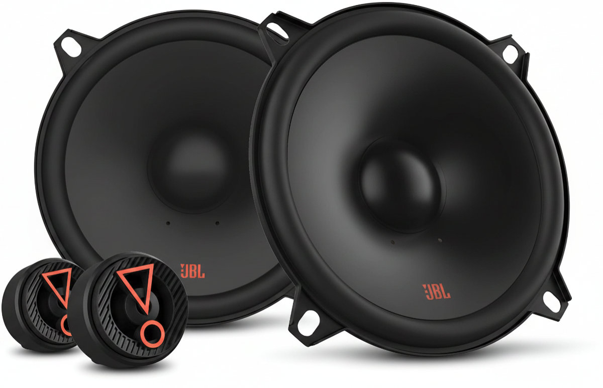 Altoparlanti per auto da 13 cm, kit 2 vie a componenti separati, modello JBL Stage3 507CF,  casse con woofer diametro 130 mm (5.25 pollici), tweeter e filtri crossover,  per installazione nella predisposizione delle portiere oppure a pannello pianale sulla cappelliera.