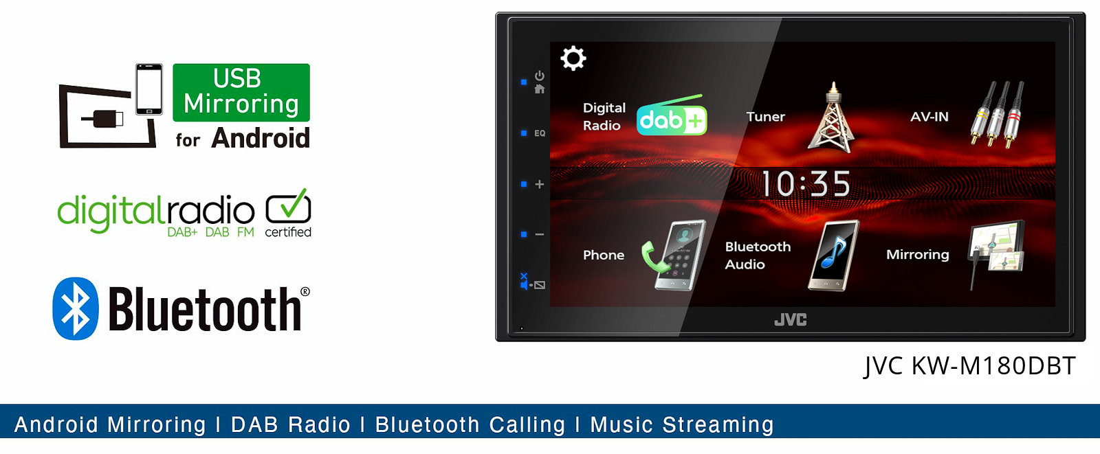 Monitor autoradio 2 din JVC KW-M180DBT, android usb mirroring, bluetooth, radio digitale dab +.