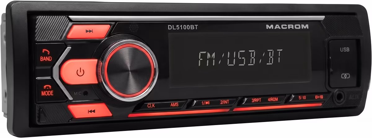 Autoradio 1 din Macrom M-DL5100BT, Bluetooth, USB, Ingresso Aux-In, Uscite RCA, Uscita Subwoofer
