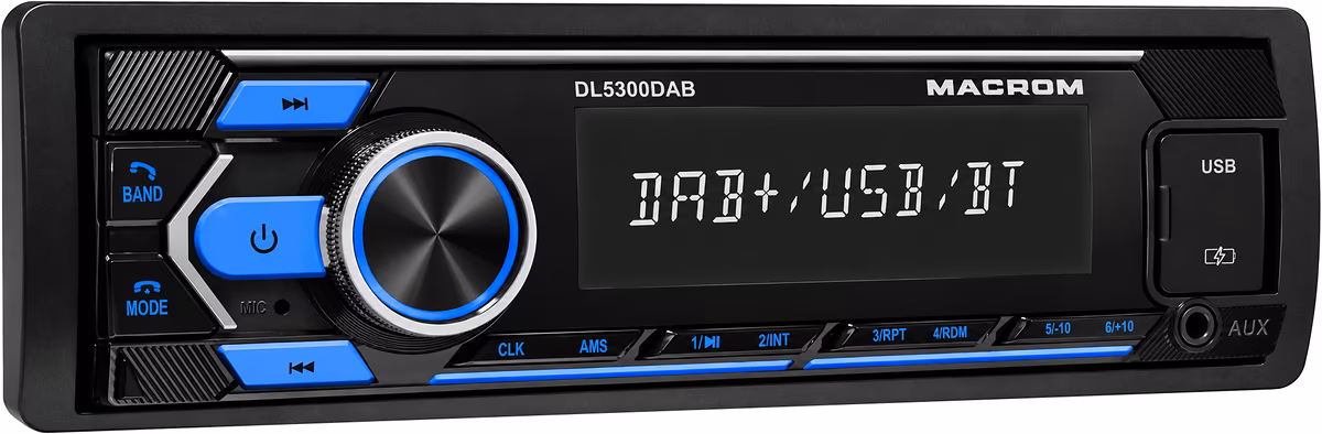 Autoradio 1 din Macrom M-DL5300DAB, Bluetooth, DAB, USB, Ingresso Aux-In, Uscite RCA, Uscita Subwoofer.