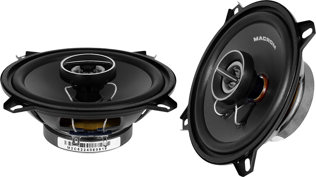 Altoparlanti per auto da 13 cm, modello Macrom M2C52, casse a 2 vie coassiali, con woofer diametro 130 mm (5.25 pollici) e tweeter,  per installazione nella predisposizione delle portiere o su pannello personalizzato.